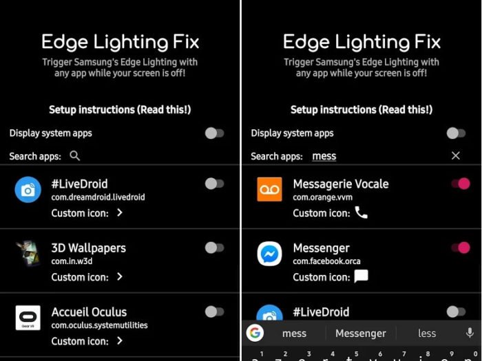use edge lighting for snapchat and whatsapp S10