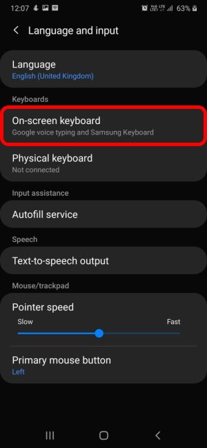 Select on-screen keyboard