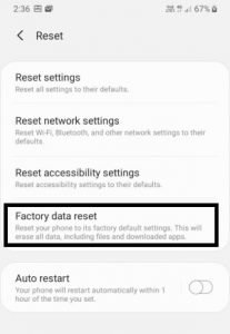 Tap ResetFactory Data Reset S20 and S20Plus accessibility settings on Galaxy S20, S20Plus
