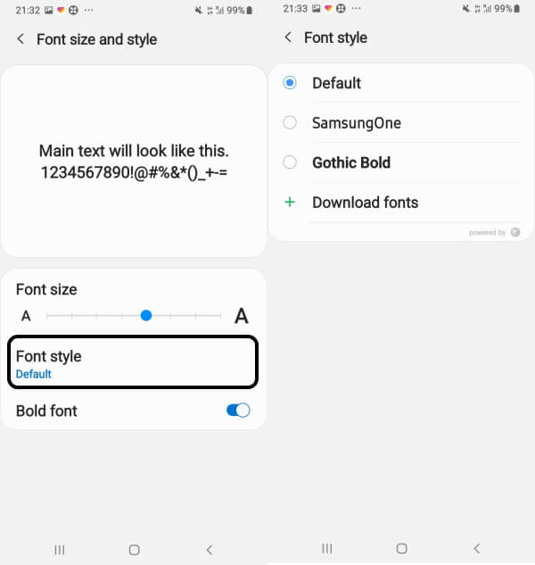 Change Fonts on Samsung S10