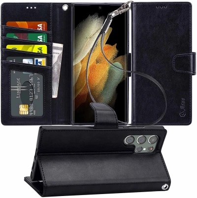 Arae Case for Samsung Galaxy S22 Ultra 5G PU Leather Wallet Case Cover
