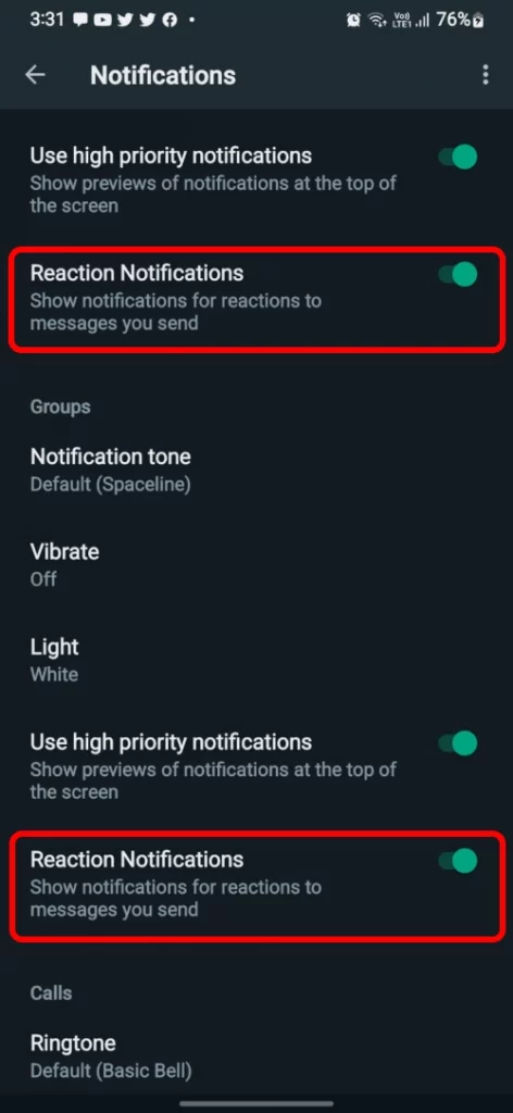 Enable Disable Reaction Notification WhatsApp Android1