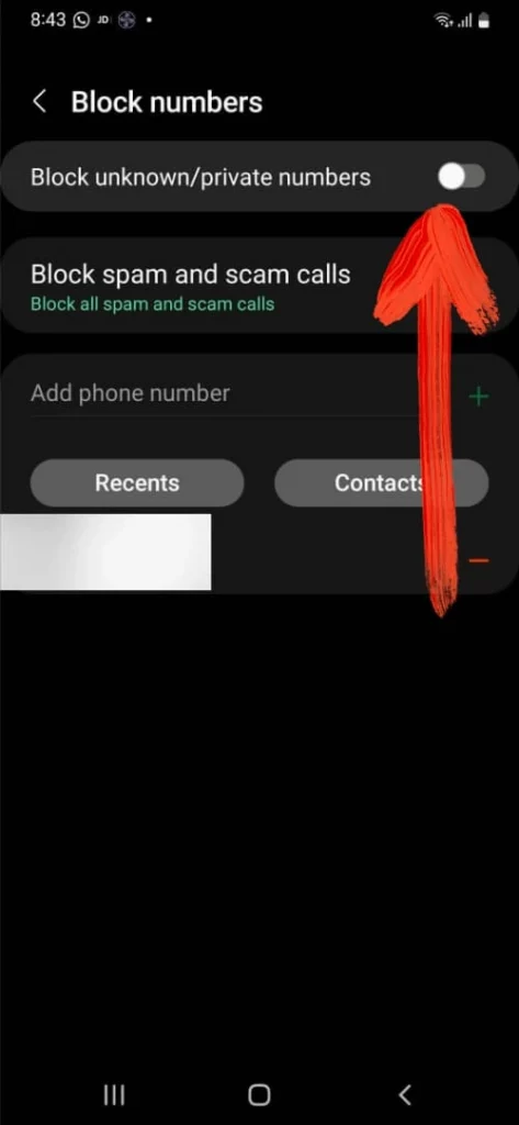 Samsung phone block unknown numbers