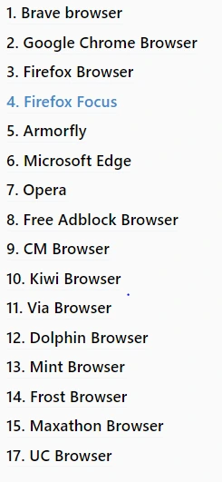 List Of Browser